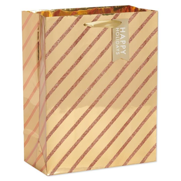 Large Glitter Stripe Christmas Gift Bag Copper (brown) - Wondershop