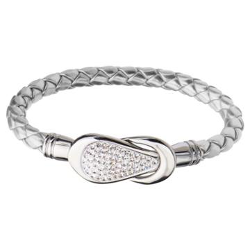 Inox Jewelry Women's Steel Art Silver Italian Leather Bracelet With Preciosa Crystals Magnetic Closure