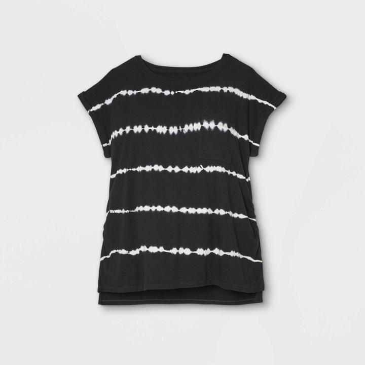 Maternity Tie-dye Linen Like Cuff Short Sleeve T-shirt - Isabel Maternity By Ingrid & Isabel Black