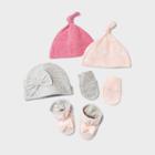 Baby Girls' 6pc Hat And Mittens Set With Bootie - Cloud Island Pink/gray