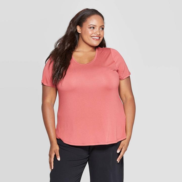 Women's Plus Size Short Sleeve Scoop Neck Relaxed Fit T-shirt - Ava & Viv Mauve (pink)