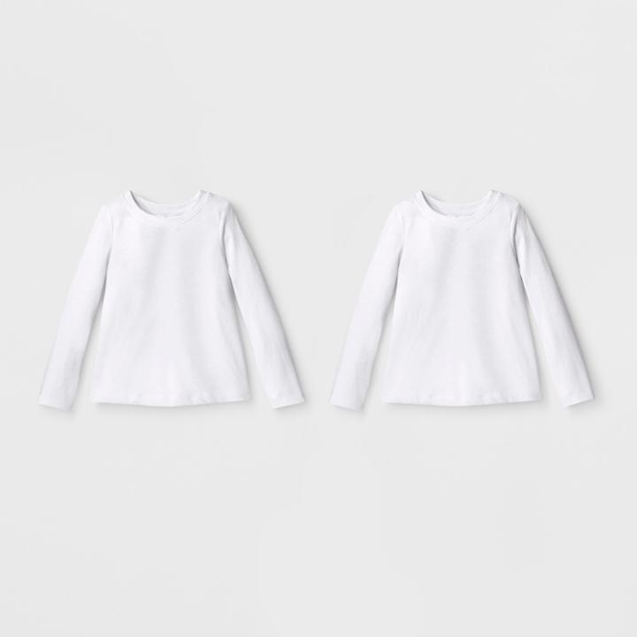 Toddler Girls' 2pk Long Sleeve T-shirt Set - Cat & Jack White