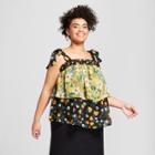 Women's Plus Size Floral Print Flowy Tiered Tank Top - Who What Wear Yellow/black X
