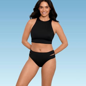 Women's Slimming Control Cut Out Mid-rise Bikini Bottom - Beach Betty By Miracle Brands Black