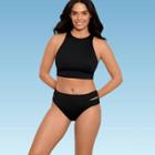 Women's Slimming Control Cut Out Mid-rise Bikini Bottom - Beach Betty By Miracle Brands Black
