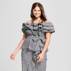 Women's Plus Size Gingham Seersucker Ruffle Bardot Top - Who What Wear Black 3x, Black Gingham