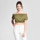 Women's Short Sleeve Off The Shoulder Crop Top - Soul Cake (juniors') Olive