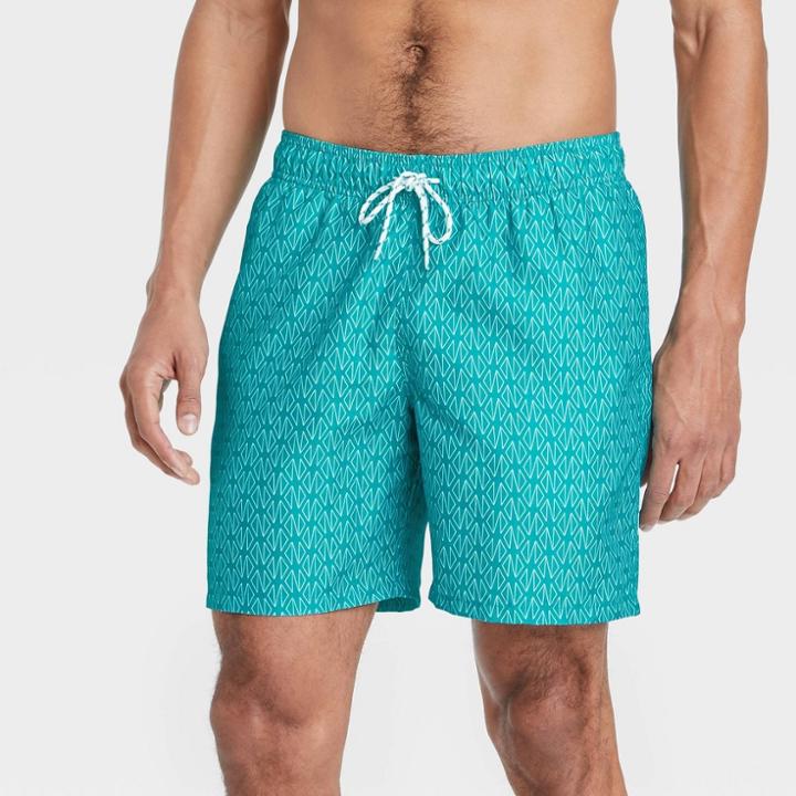 Men's 7 Geo Swim Trunks - Goodfellow & Co Turquoise Green
