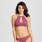 Vanilla Beach Women's Scallop Keyhole High Neck Bikini Top - Mulberry (pink)