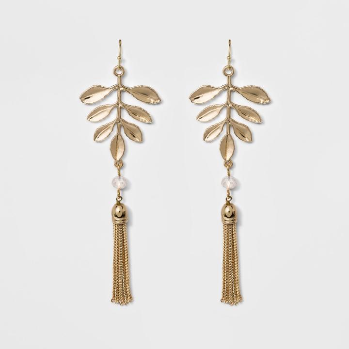 Leaves And Chain Tassel Earrings - A New Day Gold