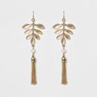 Leaves And Chain Tassel Earrings - A New Day Gold