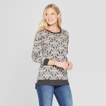 Women's Long Sleeve Damask Jacquard Tunic - Jillian Nicole - Gray