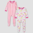 Gerber Baby Girls' 2pk Flamingo Snug Fit Footed Pajama - White/pink