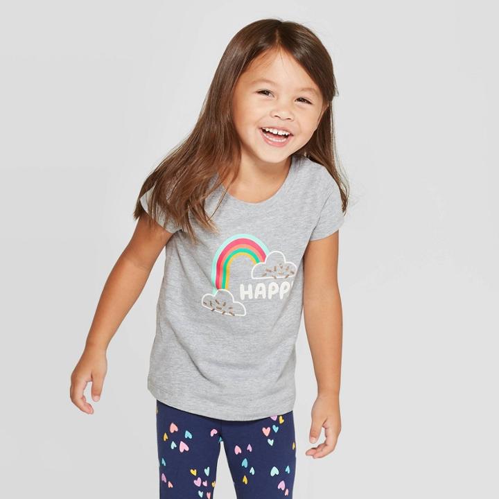 Petitetoddler Girls' Short Sleeve 'happy Rainbow' T-shirt - Cat & Jack Heather Gray