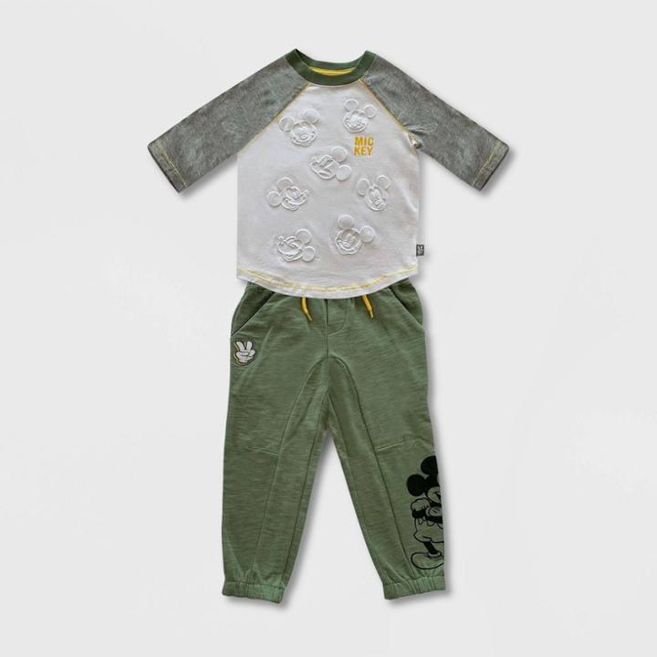 Boys' Disney Mickey Mouse Top & Bottom Set - White/gray/green 2 - Disney
