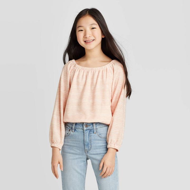 Girls' Bubble Sleeve Top - Art Class Pink S, Girl's,