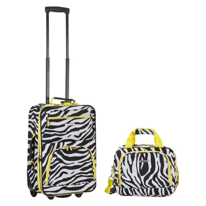 Rockland Rio 2pc Softside Carry On Luggage Set - Lime Zebra, Green Zebra