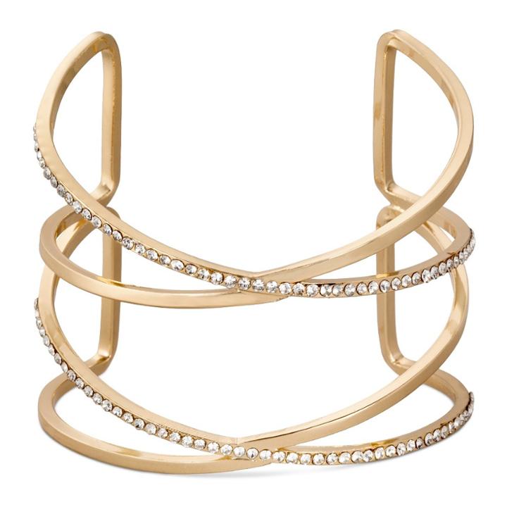Sugarfix By Baublebar Double-cross Crystal Cuff Bracelet - Clear Gold, Women's, Gold Clear