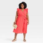 Women's Plus Size Ruffle Short Sleeve Wrap Dress - A New Day Berry