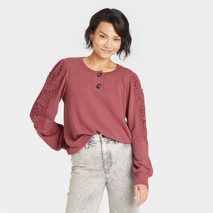 Women's Henley Sweatshirt - Knox Rose Pink
