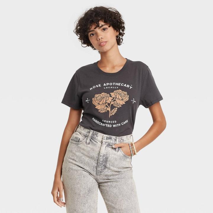 Women's Schitt's Creek Rose Apothecary Short Sleeve Graphic T-shirt - Black Wash