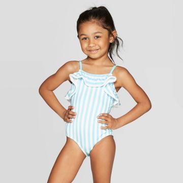 Mila And Emma Mila & Emma Toddler Girls' Stripe Swimsuit - Blue/white 3t, Girl's, White Blue
