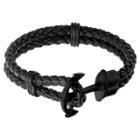 Inox Jewelry Men's Steel Art Black Braided Leather Bracelet With Stainless Steel Black Ip Anchor Clasp