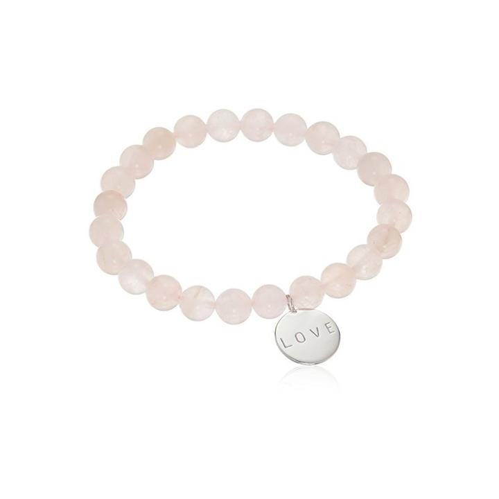 Target Genuine Rose Quartz With Sterling Silver Love Sentiment Charm Beaded Stretch Bracelet - 7, Girl's, Pink Quartz