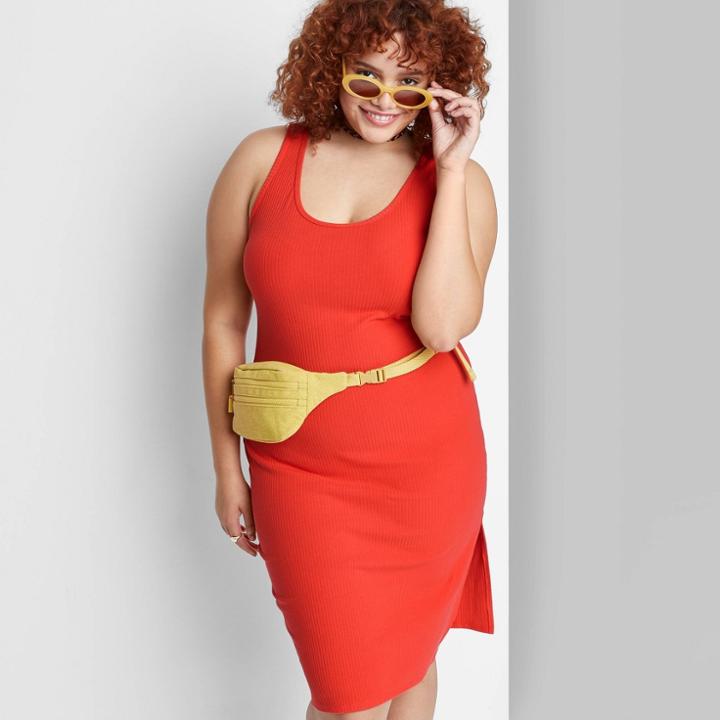 Women's Plus Size Sleeveless Open Back Knit Dress - Wild Fable Coral Orange