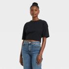 Women's Tie Back Short Sleeve Cropped T-shirt - Universal Thread Black