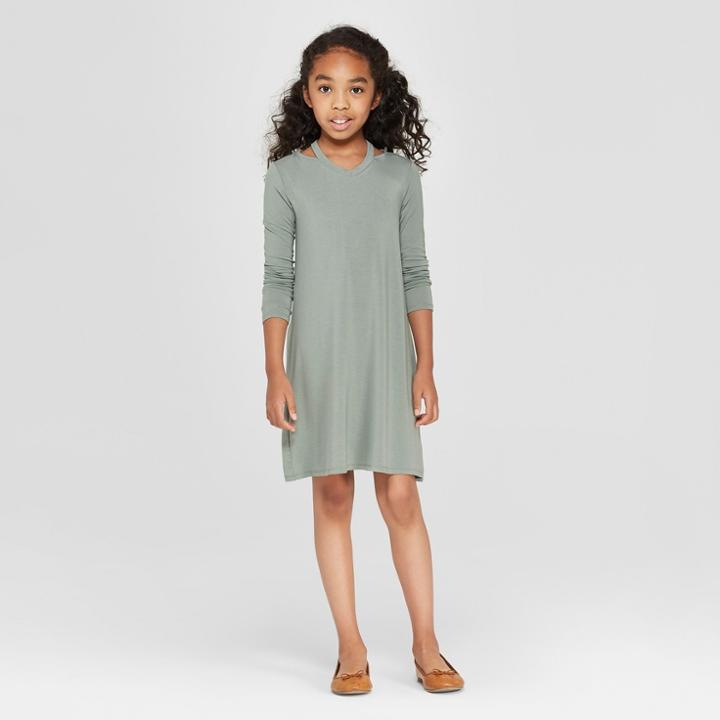 Girls' Long Sleeve Cold Clavicle A Line Dress - Art Class Light Gray