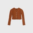Girls' Chenille Button-front Cropped Cardigan - Art Class Brown