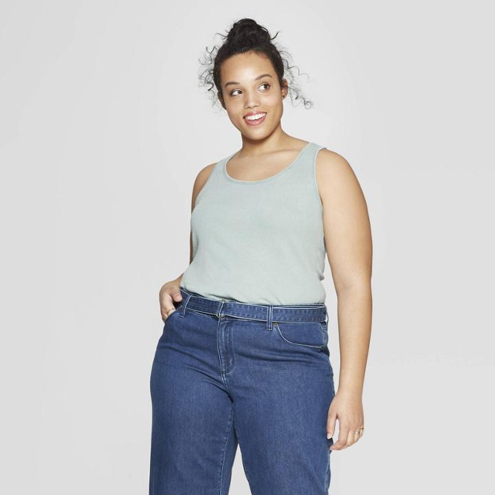 Women's Plus Size Sleeveless Scoop Neck Rib Racerback Tank Top - Universal Thread Green