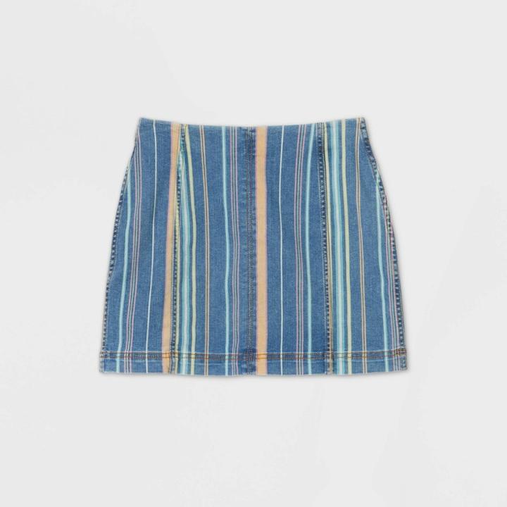 Women's Striped High-rise Seamed Denim Mini Skirt - Wild Fable Blue