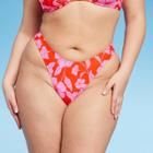 Women's Extra High Leg Ultra Cheeky Bikini Bottom - Wild Fable Orange/pink Tropical Print