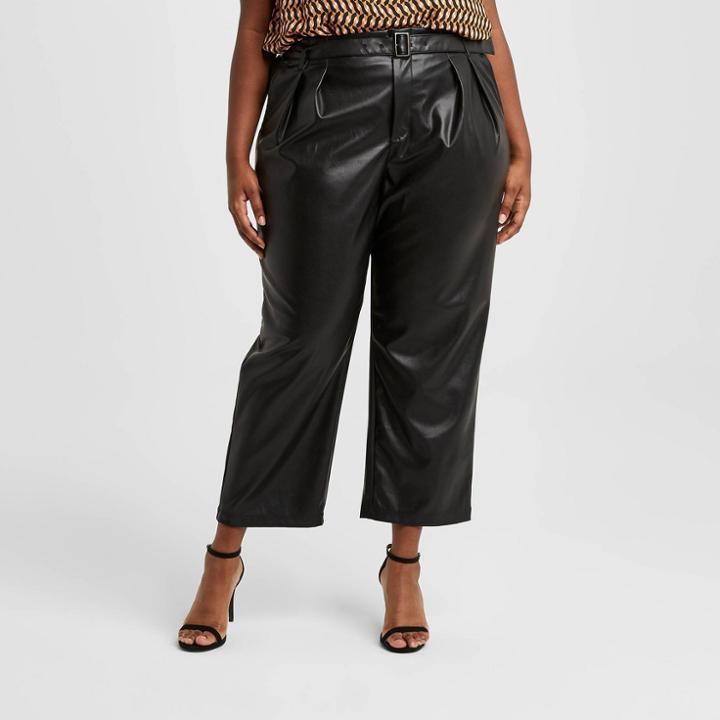 Women's Plus Size High-rise Belted Pleat Front Pants - Who What Wear Black