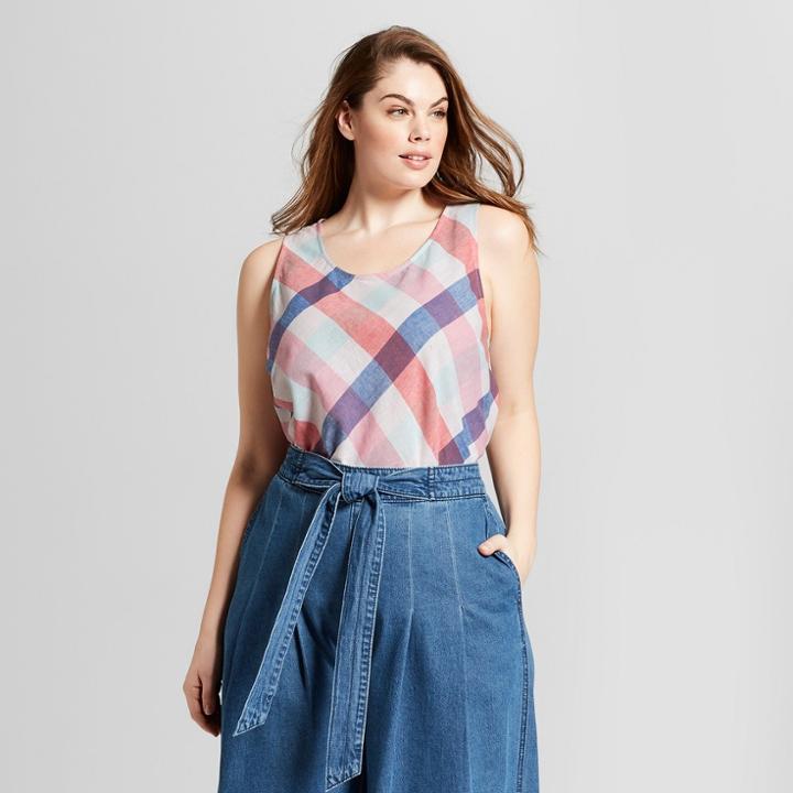 Women's Plus Size Plaid Swing Tank - Universal Thread Orange 2x,