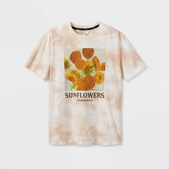 Boys' 'van Gogh Sunflower Painting' Graphic Short Sleeve T-shirt - Art Class Beige