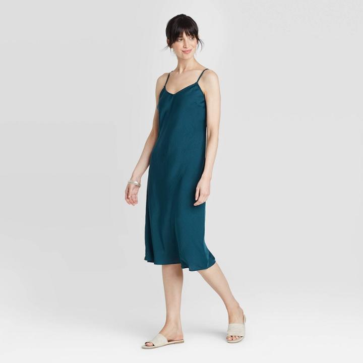 Women's Satin Slip Dress - A New Day Blue