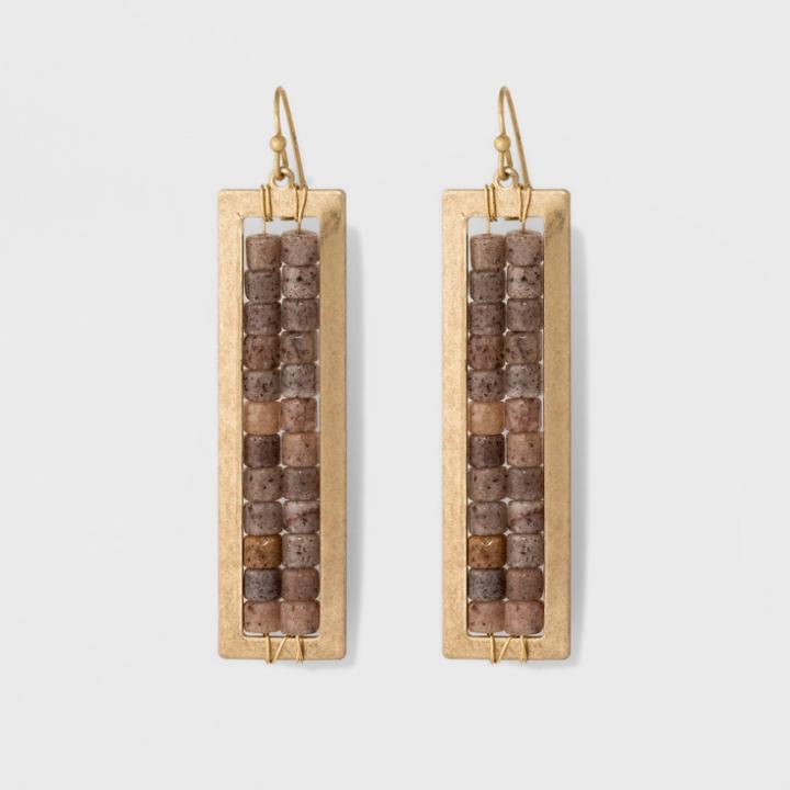 Semi Precious Rectangle Stone Drop Earrings - Universal Thread Brown