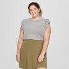 Women's Plus Size Striped Ruffle Knit Cap Sleeve Tank - A New Day Black/white