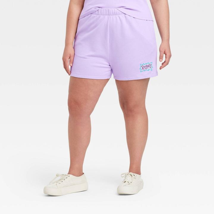 Nickelodeon Women's Plus Size Rugrats Susie Graphic Jogger Shorts - Purple