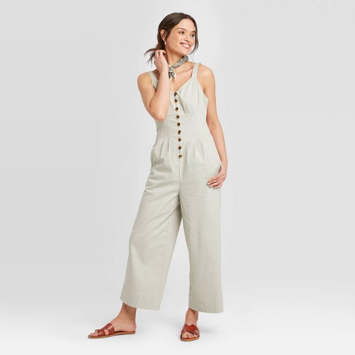 Women's Mid-rise Sleeveless Ankle Length Straight Leg Jumpsuit - Universal Thread Gray