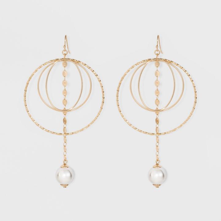 Three Rings And Faux-pearl Drop Earrings - A New Day Gold