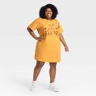 No Brand Black History Month Women's Plus Size I Am Black History Short Sleeve Shirtdress - Yellow