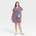 Women's Plus Size Striped Short Sleeve T-shirt Dress - Universal Thread Purple