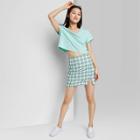 Women's Notch Front A-line Mini Skirt - Wild Fable Deep Emerald Plaid 00, Deep Green Plaid