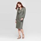 Women's Long Sleeve V-neck Twist Front Midi A Line Dress - Prologue Green