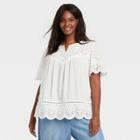 Women's Plus Size Short Sleeve Eyelet Top - Knox Rose White