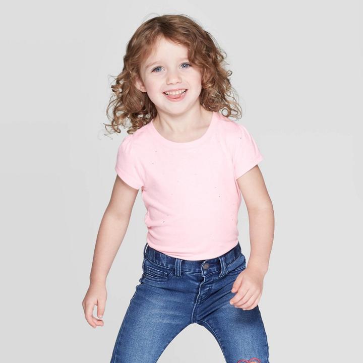 Petitetoddler Girls' Short Sleeve Sparkle T-shirt - Cat & Jack Pink 18m, Toddler Girl's